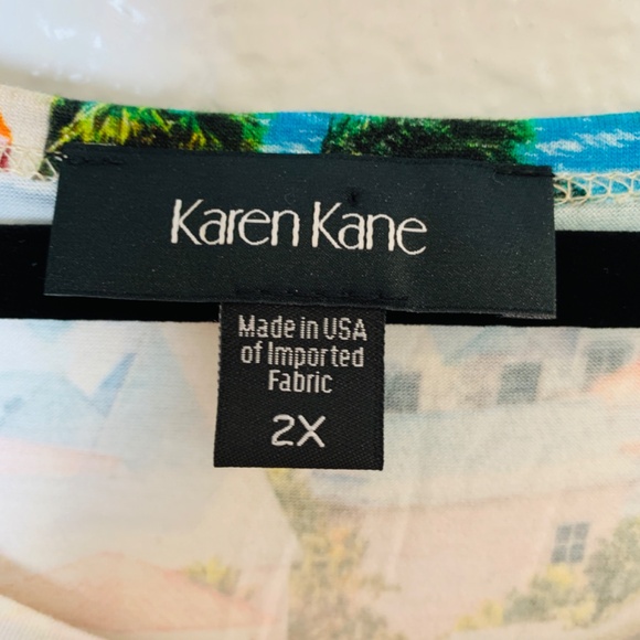 Karen Kane Print Top 2X Houses by the Sea Ocean Tropical Cruise Vacation - Picture 3 of 15